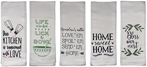 Set of 5, 100% Cotton Love My Home Design Funny Cute Saying Flour Sack Kitchen Towels/Dish Towels for Wedding, Baby Shower, Home Decor, Housewarming, Other Occasions Size: 16 X 28 Inch.