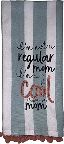 100% Cotton Funny Quote I'm not a Regular mom I'm a Cool Mom Kitchen Towel/Dish Cloth/Tea Towel Size: 21" x 28", Sweet Housewarming Gift