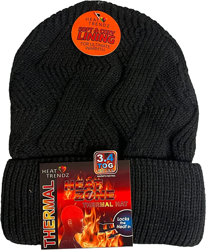 Men Wool Knitted Thermal Insulated Cold Winter Beanie hat 3.4 TOG – One Size Fit Most.