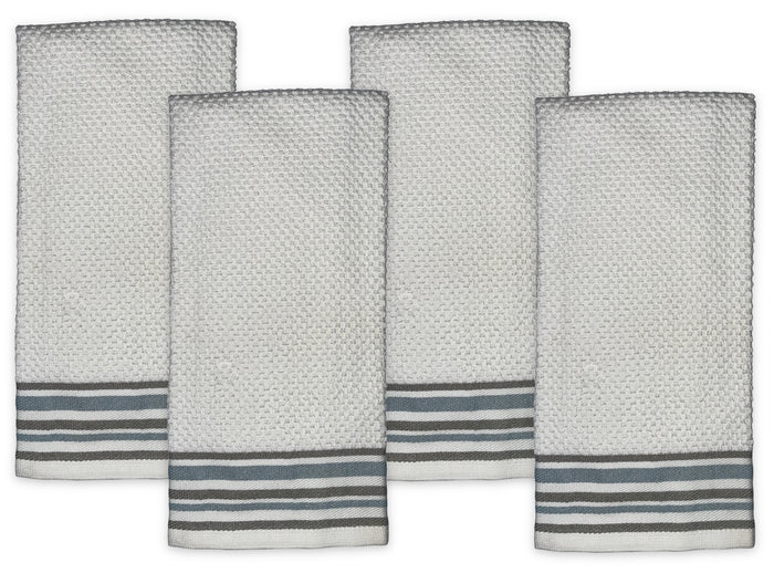 Set of 4, Terry Popcorn Weave Stripes Kitchen Towels Super Soft, Highly Absorbent Sizes : 17 inch x 27 inch.