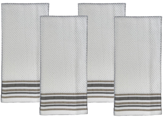 Set of 4, Terry Popcorn Weave Stripes Kitchen Towels Super Soft, Highly Absorbent Sizes : 17 inch x 27 inch.