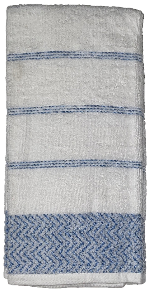 Zigzag Design with Stripes 100% Ring-Spun Terry Cotton Kitchen Dish Towels, Set of 4 - Size: 16 x 27 inch, 410 GSM, 2 White/Grey 2 Solid Grey with Hanging Loop Super Soft, Highly Absorbent.