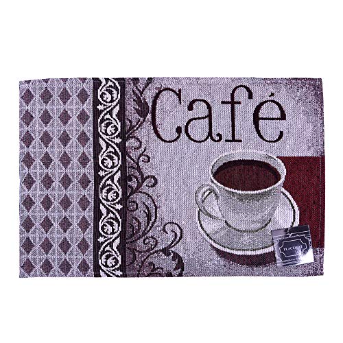 Set of 4, Cafe Printed Tapestry Placemats with Diamond Design for Dining Table,