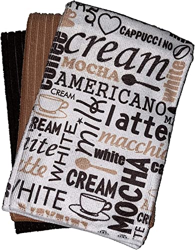 Set of 6, Mocha Latte Design Microfiber Kitchen Towels / Bar Mop, Ultra-Absorbent & Fast Drying Size : 16" x 19".