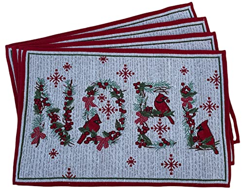 Set of 4 Christmas Wreath Design with Noel Saying Tapestry Placemat for Holiday