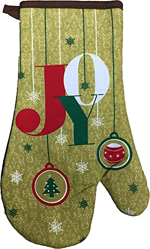 Set of 4, Christmas Bulbs, Snowflakes, Christmas Tree Sentiment Joy with Golden Theme Design Christmas 100% Cotton Kitchen Towel Set, Includes, 2 Potholder, Kitchen Towel, Oven mitt.