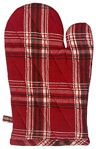 Set of 4, Christmas Red and Green Plaid Check Woven Kitchen Towel Set, Includes 2 Kitchen Towels, 1 Pot Holder, 1 Oven Mitt.