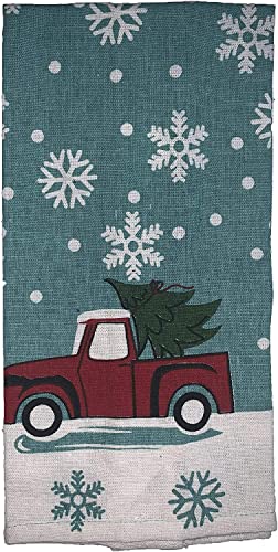 Set of 10, Red Vintage Truck with Christmas Tree and Snowflakes Design Christmas/Holiday Season Kitchen Towel Set, 4 Placemats, 2 Kitchen Towels, 2 Oven Mitts, 2 Pot Holders.