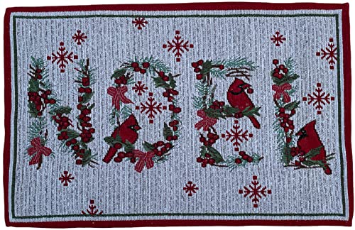 Set of 4 Christmas Wreath Design with Noel Saying Tapestry Placemat for Holiday