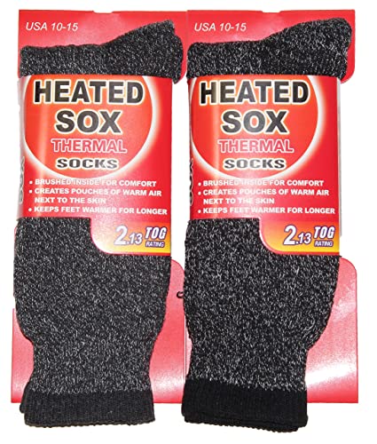 3 Pair, Men's Heated Sox Socks Thick Thermal Socks Keeps Feet Warmer Longer 2.13 TOG heat rating.Size: 10-15. (Black)