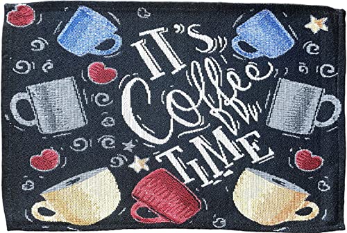 Set of 4, Coffee Cup Design Printed Tapestry Placemats Sentiment It's Coffee tim