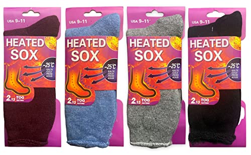 4 Pair, Women Heated Sox Socks Thick Insulated Extreme Boot Winter Thermal Socks Keeps Feet Warmer Longer 2.13 TOG heat rating -25 c Size: 9-11.