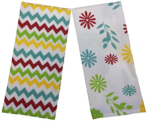 Set of 2, Printed Kitchen Towels Size: 15" x 25", 1 Zigzag Design and 1 Floral Design with Beautiful Message Sister to Sister, Heart to Heart. Bonded Together, from The Start.