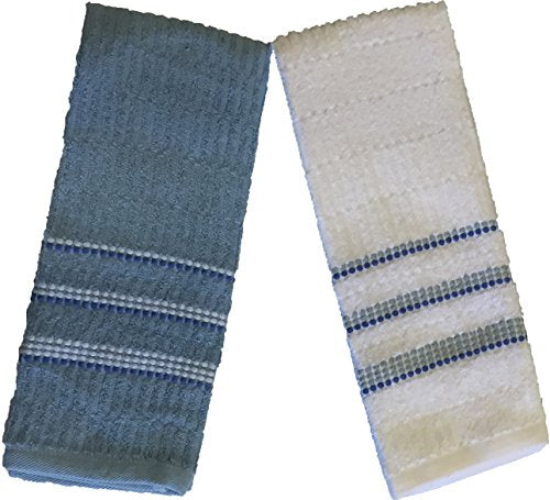 Set of 4, 100% Ribbed Terry Kitchen Towel 2 Hand Towel : 16 X 28 inch, 2 Washcloths : 12 x 12 inch, Soft and Ultra-Absorbent.