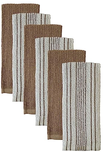 Premium Cotton Kitchen Towels Dish Towels Set of 6, 3 Vertical Stripe and 3 Solid Kitchen Towels 425 GSM, Soft and Highly Absorbent, Machine Washable Size: 16 x 26 Inch.