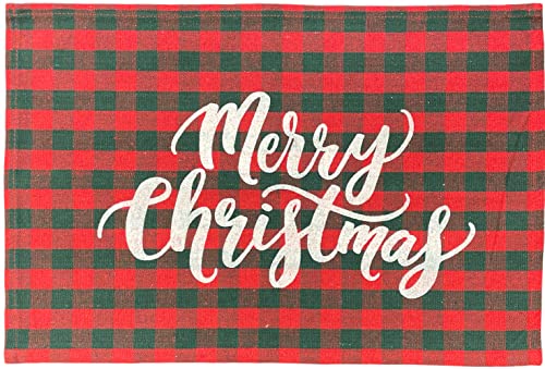 Set of 4, Christmas Red and Black Buffalo Plaid with Merry Christmas Tapestry Placemats for Holiday Season, Home Decoration Kitchen Dining Table Easy to Clean Size: 13" x 19".