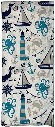 Set of 4, 100% Cotton, Coastal Nautical Fish Design, Kitchen Towel Set, Include