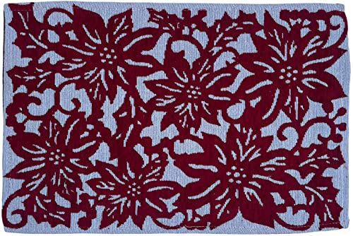 Set of 4, Chenille Textured Red Poinsettia Flower Design Christmas Tapestry Placemats for Holiday Season, Kitchen Dining Table, Easy to Clean Size: 13" x 19".