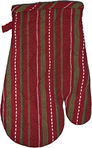 Set of 4, Red and Green Holiday Strips Design Christmas 100% Cotton Kitchen Towel Set, Includes 2 Kitchen Towels, Pot Holder & Oven mitt.