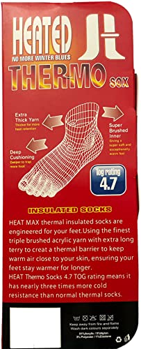 2 Pack Men's Heated Sox Socks Thick Insulated Thermal Socks Keeps Feet Warmer Longer 4.7 TOG heat rating Size: 10-13