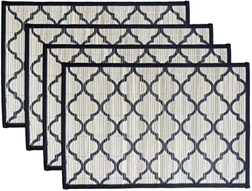 Set of 4, Quatrefoil Bamboo Dining Table Mats Place Mats for Dining Room and Kitchen Washable Anti-Wrinkle Heat-Resistant Size: 11.75 x 17.50 inch.