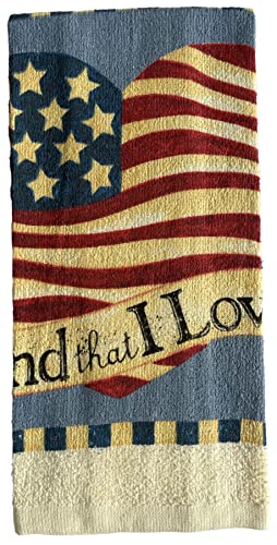 Set of 4, Heart Design US Flag Sentiment Land That I Love Printed Terry Kitchen Towels Dish Towels for Kitchen Decorative Size: 15 x 25 inch.