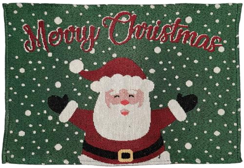 Set of 10, Snowfall Laughing Happy Santa Claus Saying Merry Christmas Design Christmas/Holiday Season Kitchen Towel Set, 4 Placemats, 4 Kitchen Towels, Oven Mitts, Potholder.