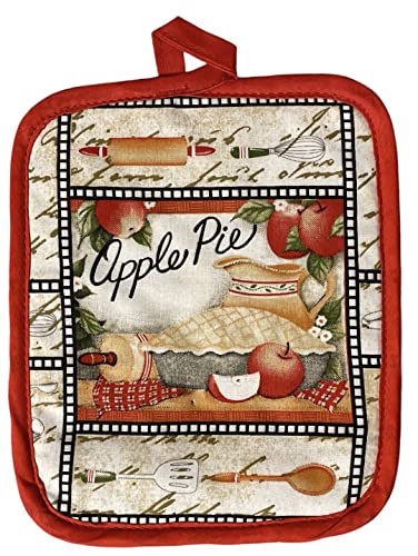 Apple Pie Design 100% Cotton Printed Kitchen Linen Set of 5, Includes 2 Kitchen