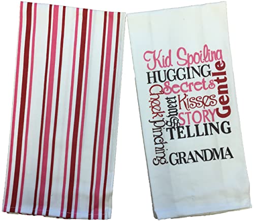 Set of 2, Printed Kitchen Towels Size: 15" x 25", 1 Stripe and 1 Plain White with Saying Beautiful Message.