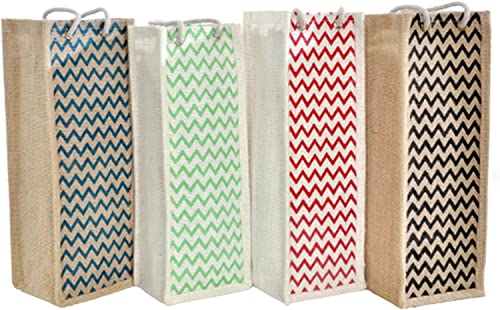 4 Pcs, Chevron Jute Reusable Wine Bag Perfect Gift for holiday Season Size: 12 x 4.5 Inch (Red, Blue, Green, Black)