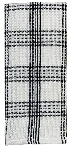 Set of 4, 100% Cotton Waffle Weave Kitchen Dish Towels with Hanging Loop Super Soft, Highly Absorbent Size: 15 x 25 inch - Black