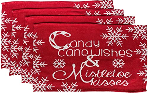 Set of 4, Candy Cane Wishes & Mistletoe Kisses Red Christmas Tapestry Placemats