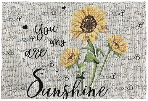 Set of 4, You are My Sunshine and Sunflower Design Tapestry placemats for Dining Table, Table mat for Kitchen Table, Spring and Summer Easy to Clean, Size: 13 x 19 Inches.