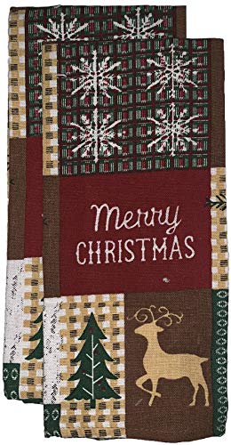 Christmas Tapestry 10 Pcs Kitchen Set Patch Frame Design Panda Bear, Let it Snow, Deer, Snowflakes Saying Merry Christmas for Holiday Season, 4 Placemats, 2 Kitchen Towels, 2 Oven Mitts, 2 Pot Holders