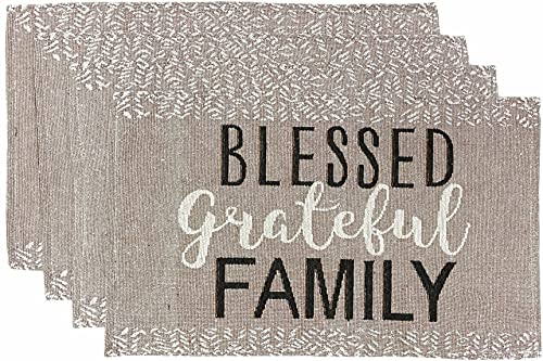 Set of 4, Blessed Design Quote Blessed Grateful Family Tapestry Placemats for Kitchen Dining Table Mats, Easy to Clean, Machine Washable. Size: 13" x 19".