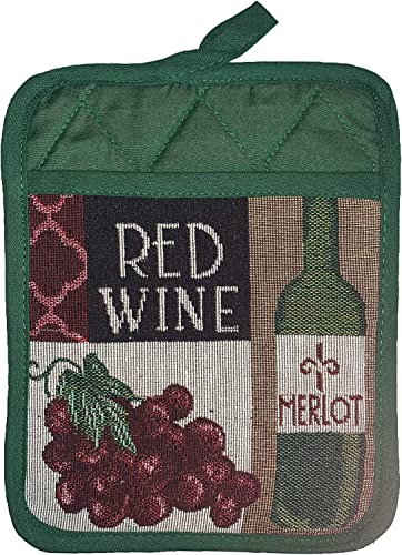 Set of 8, Red Wine Design Tapestry Kitchen Towel Set, Include 4 Placemats, 2 Kitchen Towels, Potholder & Oven mitt.