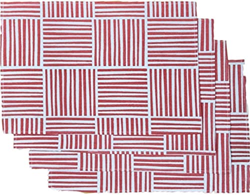 Set of 4, Stripes Design Red and Off White Tapestry placemats for Dining Table,