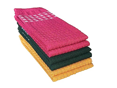 Petal Cliff Set of 6, 100% Cotton Small Windowpane Terry Kitchen Towels Highly Absorbent and Machine Washable Size: 15 x 25 inch. (Design A)