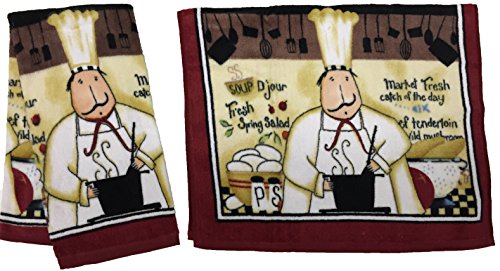 Set of 2, 100% Cotton Premium Chef Design Terry Kitchen Towels Size : 16" x 26".