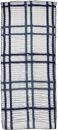 Premium Cotton Set of 6, 3 Windowpane Terry Kitchen Towels Dish Towels and 3 Solid Kitchen Towels 425 GSM, Soft and Highly Absorbent, Machine Washable Size: 16 x 26 Inch.