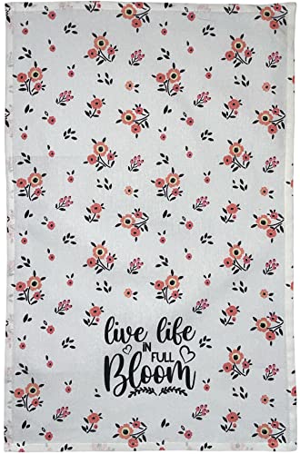 Set of 4, 100% Cotton, Spring Flower with Sentiment Live Life in Full Bloom Kitc