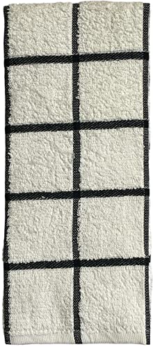 Set of 4, 100% Terry Weave Window Panel Kitchen Towels - 2 Black and 2 White Super Soft and Ultra Absorbent Size: 16” x 27”.