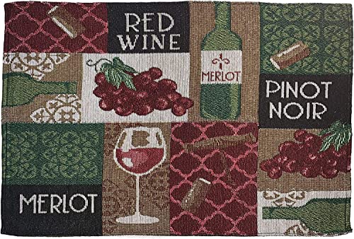 Set of 8, Red Wine Design Tapestry Kitchen Towel Set, Include 4 Placemats, 2 Kitchen Towels, Potholder & Oven mitt.