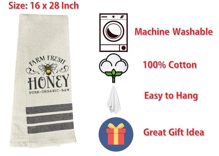 Set of 2, 100% Cotton, Farm Fresh Honey, Farmhouse Themed Flour Sack Tea Towel/Kitchen Towel for Wedding, Baby Shower, Home Decor, Housewarming 16 X 28 Inch.