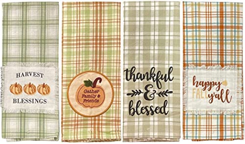 Halloween Kitchen Towels Pumpkin with Harvest Blessings, Pumpkin with Gather Family & Friends, Thankful & Blessed, Happy Fall Y'all Saying Tea Towels Size: 15” x 25".