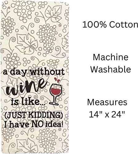 Wine Lovers Printed Flour Sack Kitchen Towels/Dish Towels Set of 3, 15x25 Inch, Funny Saying Kitchen Towel, Partners in Wine, a Day Without Wine is Like …, Heritage Vintage Grape Design.