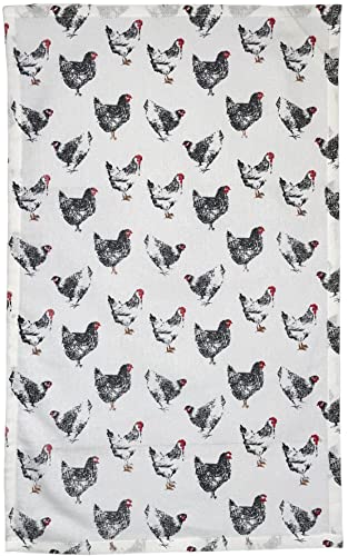 Set of 4, 100% Cotton, Farmhouse Design Black & White Rooster Sentiment Farmers