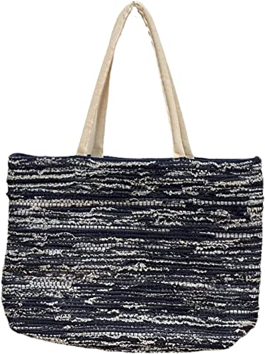 100% Cotton Extra Large Denim handmade Padded Handle tote Bag Perfect for Beach, Grocery, Fashion & Reusable, Machine Washable, Go Green SAVE EARTH. Design may vary from picture.