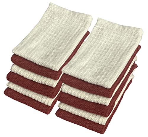 Set of 12, 100% Ring-Spun Cotton 6 Blood Red, 6 Ivory Dishcloths, Ultra Absorben