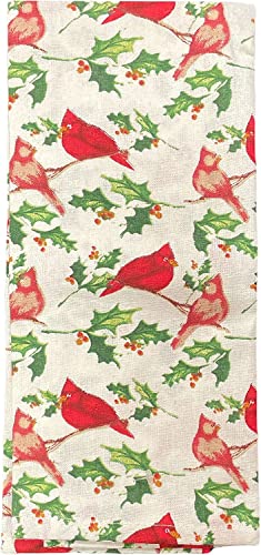 Set of 6, 100% Cotton, Cardinal Bird Design Christmas/Holiday Season Kitchen Towel Set, Includes 4 Kitchen Towels, Pot Holder & Oven mitt.